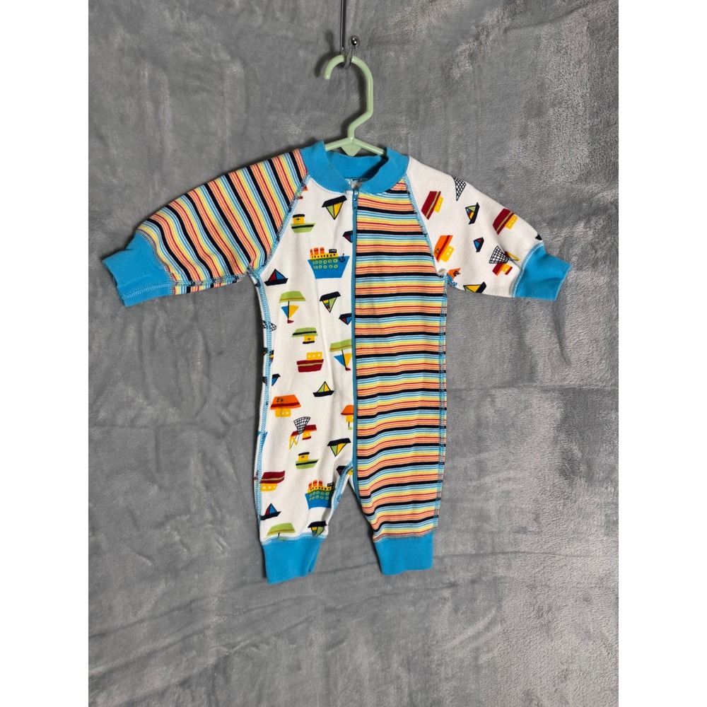 Hanna Andersson Baby Zip Sleeper 50 0-3M Nautical Sailboat Stripe Blue Multi